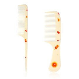 2pcs Baby Comb Set, Lightweight & Portable Plastic Rat Tail & Fine Tooth Parting Combs for Girls Toddlers Kids Girls Children for All Hair Types(Cute Orange Style)