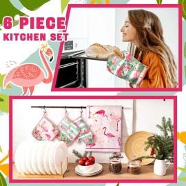Bencailor 6 Pcs Tropical Flamingo Kitchen Towel Heat Resistant Oven Mitts and Pot Holde