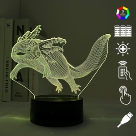 Fincoly Axolotl Gift Light 3D Effect Illusion Night Light with Remote Control 16 Colors Changing Dimmable Bedside Lamp for Kids USB Batteries Charged Birthday Idea for Kids Boy Girl