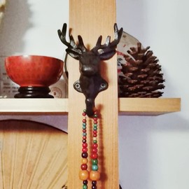 HIGHAWK Wall Hanging Hook Deer Animal Hook Decoration Cast Iron Retro Rot Iron Patio Decor Wall Hanging Gardening Antique (Black A)