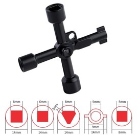 EHIOG 4-Way Multifunctional Key, Universal Control Cabinet Key, Multifunctional Cross Key Control Cabinet Key, for Electric Water Gas Meter Box Cabinet Open Key Black