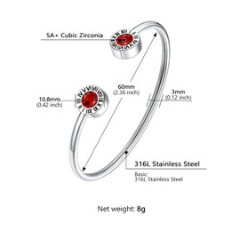 Supcare Women's / Girls' Birthstone Open Bracelet with Roman Numerals Bangle Cubic Zirconia Stainless Steel Bracelets Bracelet Minimalism Fashion Jewellery for Birthday Mother's Day, Stainless Steel,