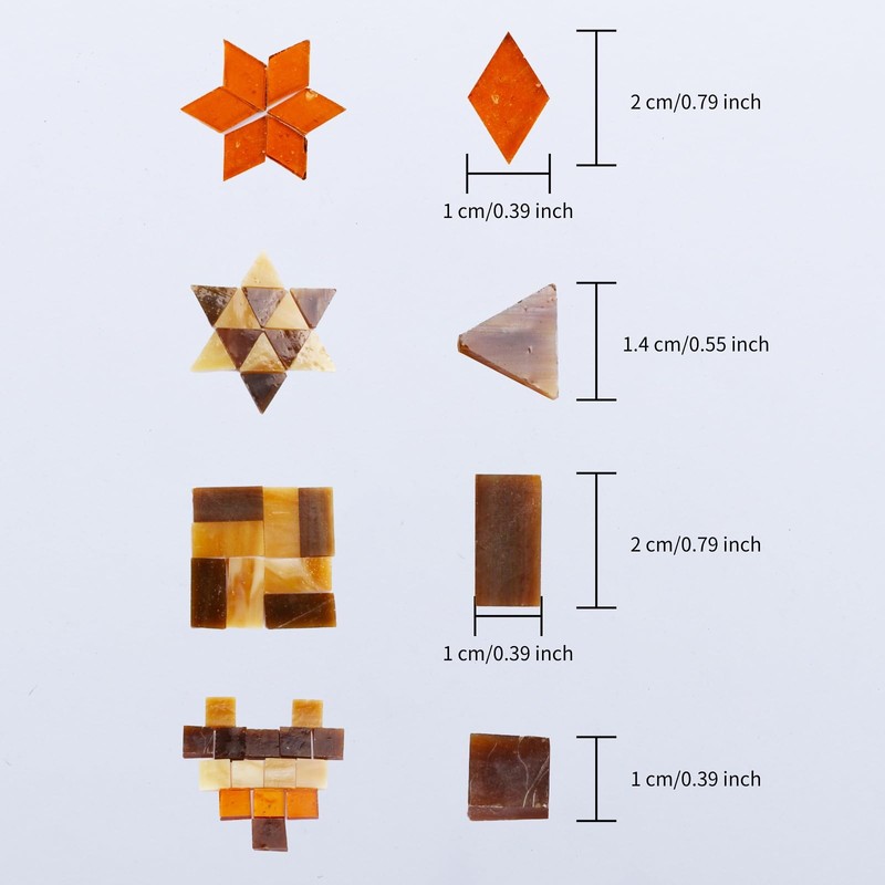 4 Shapes Mixed Glass Mosaic Tiles,Square+Diamond+Triangle+Rectangle 220 PCS Stained Glass