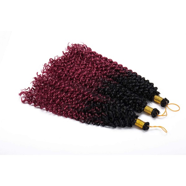 3 Bundles 35 cm Water Wavy Crochet Hair Braiding Hair Extensions Braids Ombre Deep Curly Weaving Hair Braids Hair Extensions Dark Black to Rose Red