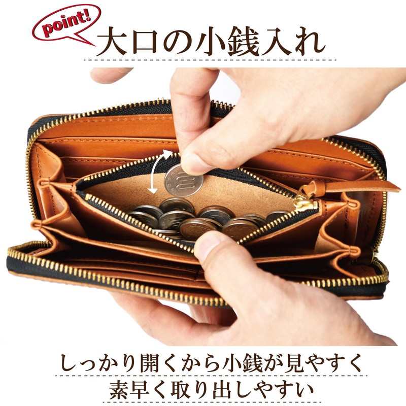 atelierCODEL Men's Long Wallet, Round Zipper, Tochigi Leather, Genuine Leather,