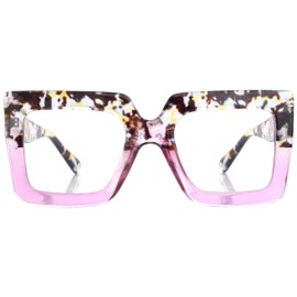 Kursan Oversized Square Black Glasses for Women Men Big Frame Blue Light Blocking Glasses Fashion Eyeglasses (Flower/purple)