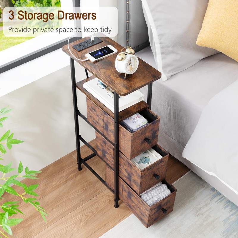 LOAKEKEL Narrow End Tables Living Room Set of 2 with