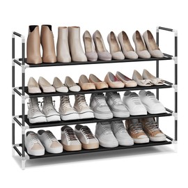 SONGMICS 4-Tier Shoe Rack, Shoe Storage for Hallway Closet, Slim and Space-Saving, Metal Frame, Non-Woven Fabric Shelves, Black ULSH054B01