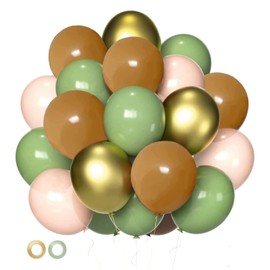 Green Brown woodland Party Balloons, 60 Pcs 12 Inch Sage Green Brown Gold Party Balloons Jungle Safari Balloons For Birthday Baby Shower Engagement Wedding Anniversary Jungle Party Decorations
