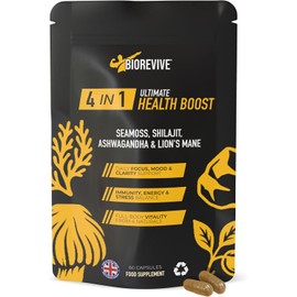 Biorevive Ultimate Health Boost Sea Moss, Shilajit, Lion's Mane and Ashwagandha Complex 60 Capsules Natural Energy, Focus, Immunity and Gut Health Support Wellness Supplement