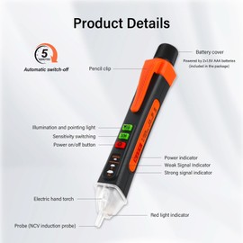 Penriter Non-Contact Voltage Tester 12-1000V AC Operating Range, Current Tester with Torch and Summer Alarm, Live Zero Wire Tester Phase Tester with Lamp Dual Sensitivity 12~1000V/48~1000V
