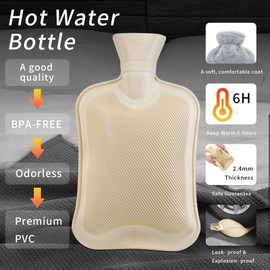 Aymxcls Hot Water Bottle with Cover, 2L Bag Warm Water Bottle for Bed, Hot Water Bag for Hand & Feet Warmer for Kids, Men & Women, Hot & Cold Compress