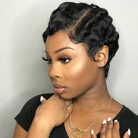 Short Pixie Cut Wigs For Black Women Mommy Wig Brazilian Human Hair Wigs Finger Ocean Wave Wig Human Hair