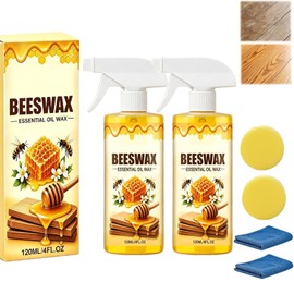 MISNINE 2Pcs Beeswax Wood Polish Spray, 120ml Natural Wood Cleaner & Polish for Furniture Floors Cabinets Tables Chairs, Deep Nourishing & Scratch Remover