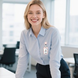 2 Pack Black&Pink Checkered ID Badge Holder with Heavy Duty Retractable Reel Keychain for WomenStudents,Teachers, Nurses, Office Use