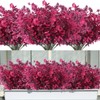 RECUTMS 12Pcs Artificial Fall Mums Flowers Plants Outdoors, Faux Plastic Shrubs Fake Greenery UV Resistant for Garden Patio Decor Window Box Office Hanging Planter Pathway Front Porch(Wine Red)