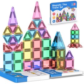 Zupooko 40PCS Mini Magnetic Tiles Travel Set, Portable STEM Building Blocks for Kids with Metal Storage Box, Montessori Sensory Toys for Classroom & Travel, Ideal Gift for Boys & Girls