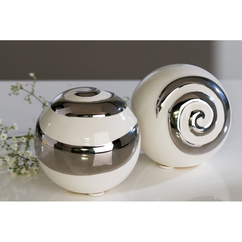 Modern Decorative Spheres Ceramic white/silver Diameter 6 cm (2 Pieces)