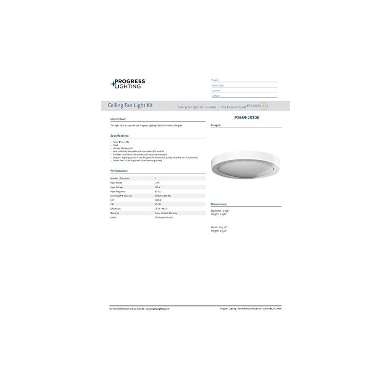 Progress Lighting Lindale Ceiling Fan Light Kit White 6.9 in