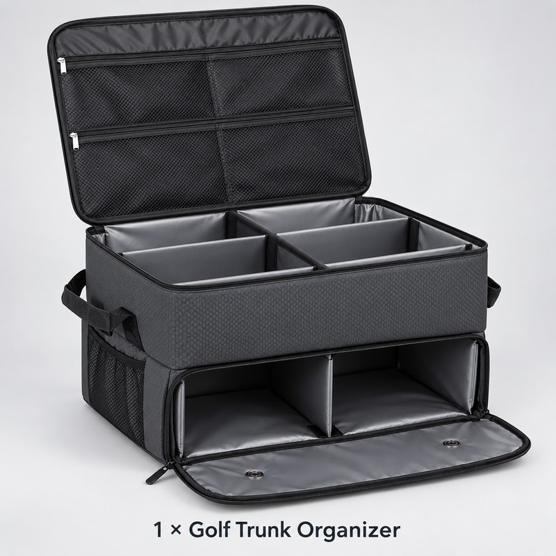 2-Layer Waterproof Golf Trunk Organizer with Ventilated 2-Pair Shoe Compartment