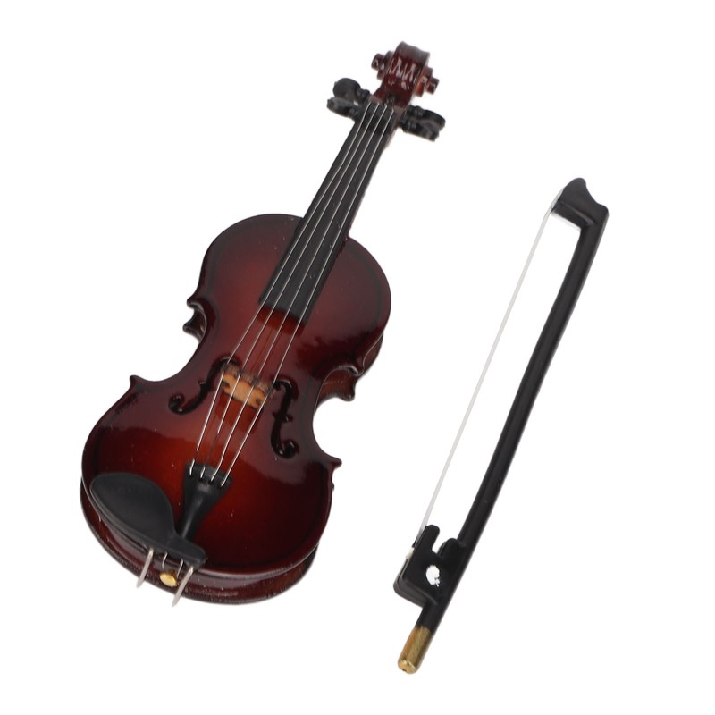 Wooden Miniature Violin with Stand Bow and Case Mini Musical