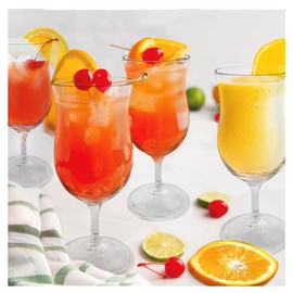 Lily's Home Unbreakable Plastic Hurricane Glasses. Stemmed Cocktail Glasses made of Shatterproof Plastic and Ideal for Pina Colada, Daiquiri and Iced Tea. Reusable, 14 oz. Each, Set of 4 (Clear)