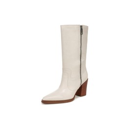 Franco Sarto Womens Jaxon Mid Calf Heeled Boot Chalk White Leather 8.5 M