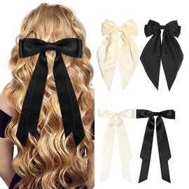 FENQURO 4 Stück haarschleife, haarschleife damen, haarschleifen, Haarschleife Damen Satin-Haarspange Mit Große Schleife Französischer Stoff Haarschleifen Clip Für Frauen Mädchen