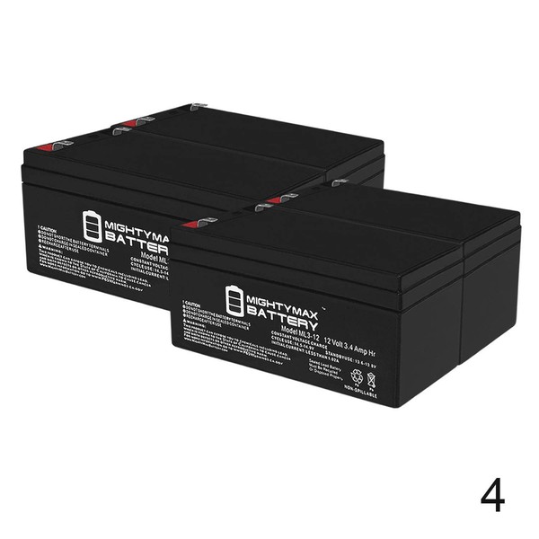 Mighty Max Battery 12V 3AH Battery for DoorKing 6500 1/2 HP Swing Gate Operator - 4 Pack Brand Product