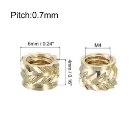 QUARKZMAN Knurled Insert Nuts, Pack of 50 M4 x 4 mm L x 6 mm Diameter 3D Print Brass Nuts Female Threaded Inserts Brass Heat Set Embedding Nuts