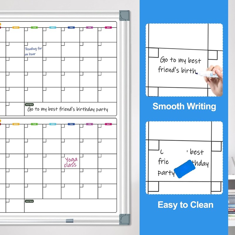 Calendar Whiteboard for Wall 36" x 24", 4 Month Magnetic