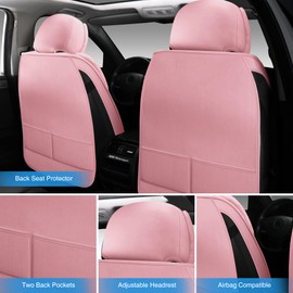 AOOG Fuzzy Car Seat Covers, Heated Bench Back Cushion Protector for Cars SUV Trucks(Front Pair,Pink)