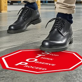 YIKIADA 5 Pack Stop Think Observe Proceed Sign 17 × 17 Inches Caution Warning Safety Sticker Self Adhesive Vinyl Waterproof Decal for Road Street Traffic Workplace