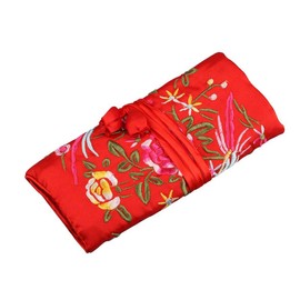 SOFEA Oriental Silk Jewellery Roll Wrap Jewelry Pouch Organizer Travel Storage Case, Red
