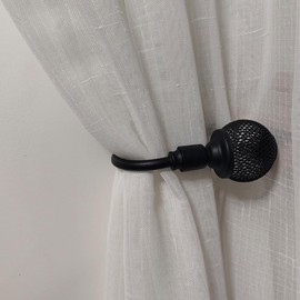 Refila Curtain Holdbacks (Set of 2), Wall Mounted Drapery Tiebacks with Screws, Metal Decorative Window Drapery Holder Curtain Hook (Black)