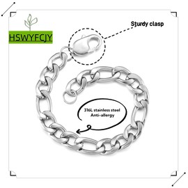 HSWYFCJY Bracelets for Men Womens Silver Figaro Bracelets Width 7mm Stainless Steel Links Chain Bracelet Length 19cm Jewellery Gifts for Birthday Christmas