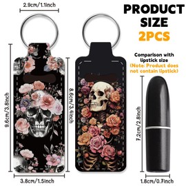 OLYCRAFT 2pcs Lipstick Holder Keychain Skull Flower Lip Balm Holders Lipstick Keychains Portable Lipstick Holder Bags Lipstick Sleeve Travel Key Ring Holder for Lipstick Chapstick