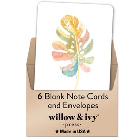 Willow & Ivy Press - Made In USA - 6 Blank Note Cards with Envelopes 4x6, Cute Stationary Letter and Envelopes - Stunning High End Stationery Set For Women with Foil, Glitter Accents