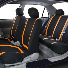 FH Group Unique Flat Cloth Seat Covers with Premium Carpet Floor Mats- Fit Most Car, Truck, SUV, or Van (Orange/Black) FB032115- F14407