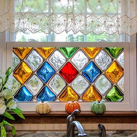HOMETITUTE Stained Glass Window Privacy Films 39.3x17.7 Inch Decorative Window Films for Glass Static Cling Colorful Diamond Mosaic Window Tint Stickers for Home Kitchen Bathroom Entry