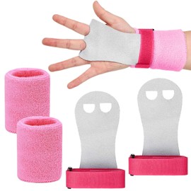 JOOTUEPO 4 Pcs Kids Gymnastics Bar Grips Wristbands Sets with Pink Sweatbands Wrist Support Sports Accessories for Girls Youth Kids Workout and Exercise