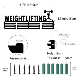 CREATCABIN Weightlifting Medal Holder Medals Display Hanger Black Iron Wall Mounted Hanging Hooks Medal Rack Organizer Medal Holder Shelf Sport Stand Frame for Ribbon Lanyard Medalist 15.7 x 6Inch