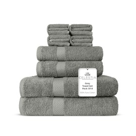 100% Combed Cotton Bathroom Towel Set of 8- 2 Bath Towels, 2 Hand Towels, 4 Wash Cloths, Sustainable, Soft, Highly Absorbent 8 Piece Cotton Bath Towel Set Ideal for Hotels, Spa, Bathroom, Dorm, Grey