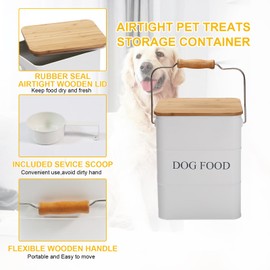 Geyecete Hundefutter Aufbewahrung-Hundefutter Aufbewahrungsbox-6L Vorratsbehälter Tierfutter-Vintage Metall Aufbewahrungsbox für Hundefutter-mit Holzdeckel/Griff-Weiß