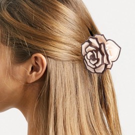 Cute Flower Hair Claw Clips, 2 PCS Medium Sized Rose Hair Clip for Women Girls Gifts, White Brown Claw Clip, Spring Summer Hair Claw, Strong Hold Non Slip Hair Accessories for Thick and Thin Hair