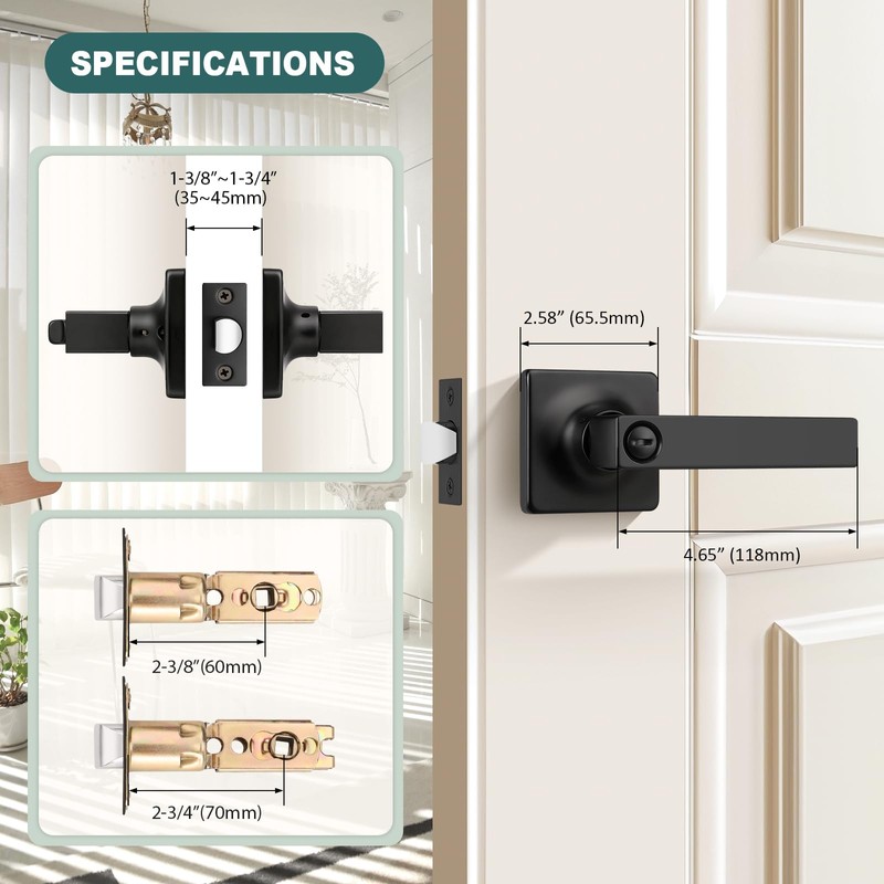 GOBEKOR 6 Pack Matte Black Door Handle Privacy Door Levers