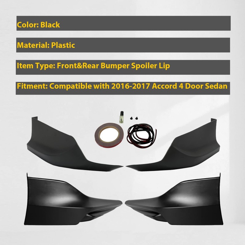 KUAFU Front Bumper Spoiler Lip Splitter Underbody Black Compatible with