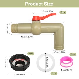 Pack of 2 IBC Outlet Tap, IBC Tank Accessories, IBC Faucet, 1 Inch IBC Adapter, S60 x 6 Coarse Thread, IBC Stopcock for 1000L IBC Container, Water Tank, Rain Butt (32 mm, DN40/50)