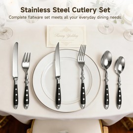 24 Pcs Silverware Set Service for 4, Stainless Steel Flatware Set with Ergonomic Handle, Include 4.5 in Steak Knives, 8 in Spoons, 6 in Spoons, 8 in Forks, 6 in Forks