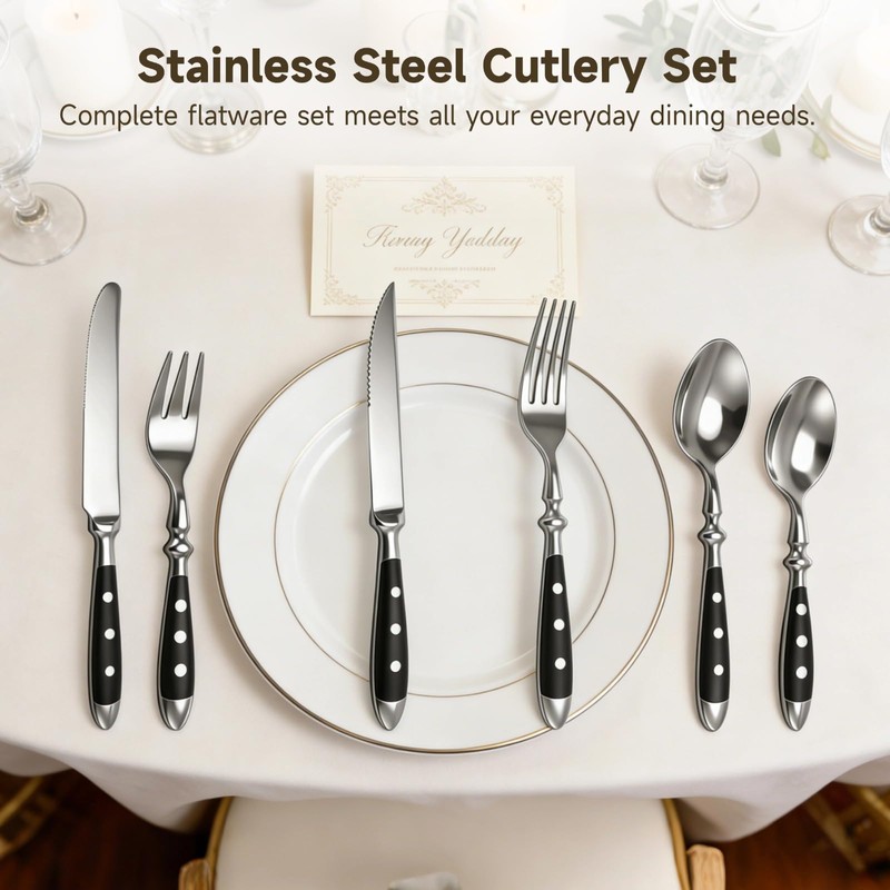24 Pcs Silverware Set Service for 4, Stainless Steel Flatware